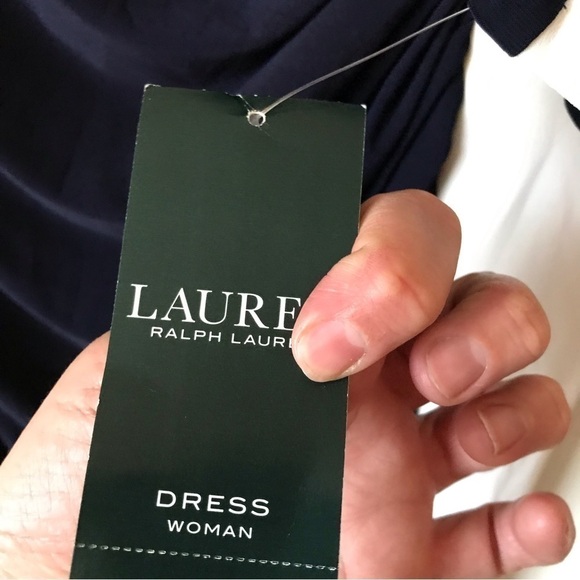 Lauren by Ralph Lauren side ruched, colour blocked, stretchy, flattering dress. - Picture 9 of 9